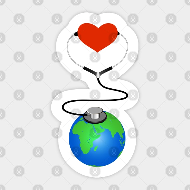 Heart checking with stethoscope planet Sticker by designbek